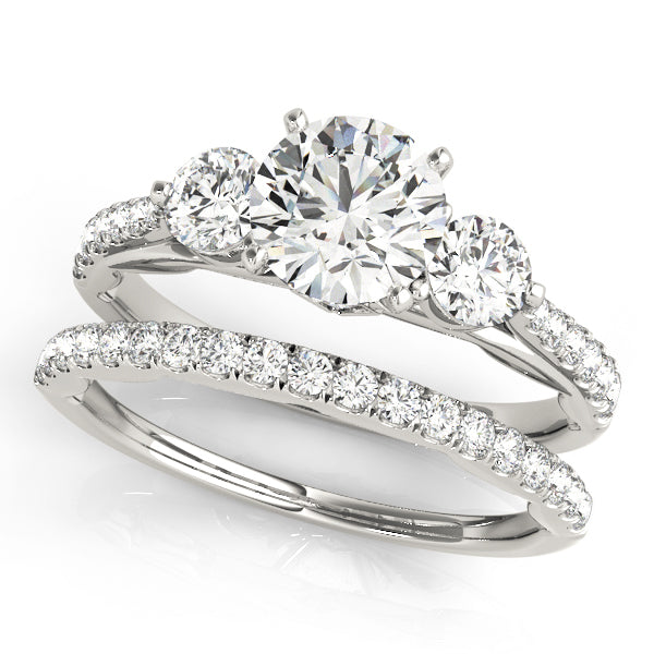 14K White Gold Engagement Rings 3 Stone Round With 0.45 TCW Diamond (Lab Grown VS-SI1, E/F/G)