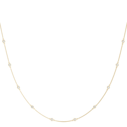 14K Yellow Gold .030 (1.1mm) Dia Station Necklace With 1.50 TCW Diamond (Lab Grown VS-SI1, E/F/G)