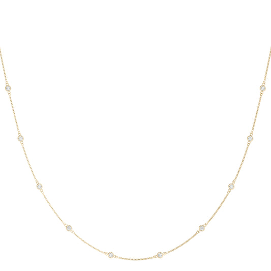14K Yellow Gold .030 (1.1mm) Dia Station Necklace With 1.50 TCW Diamond (Lab Grown VS-SI1, E/F/G)