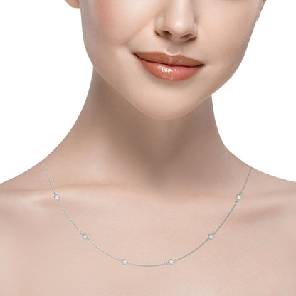 14K White Gold .030 (1.1mm) Dia Station Necklace With 0.75 TCW Diamond (Lab Grown VS-SI1, E/F/G)