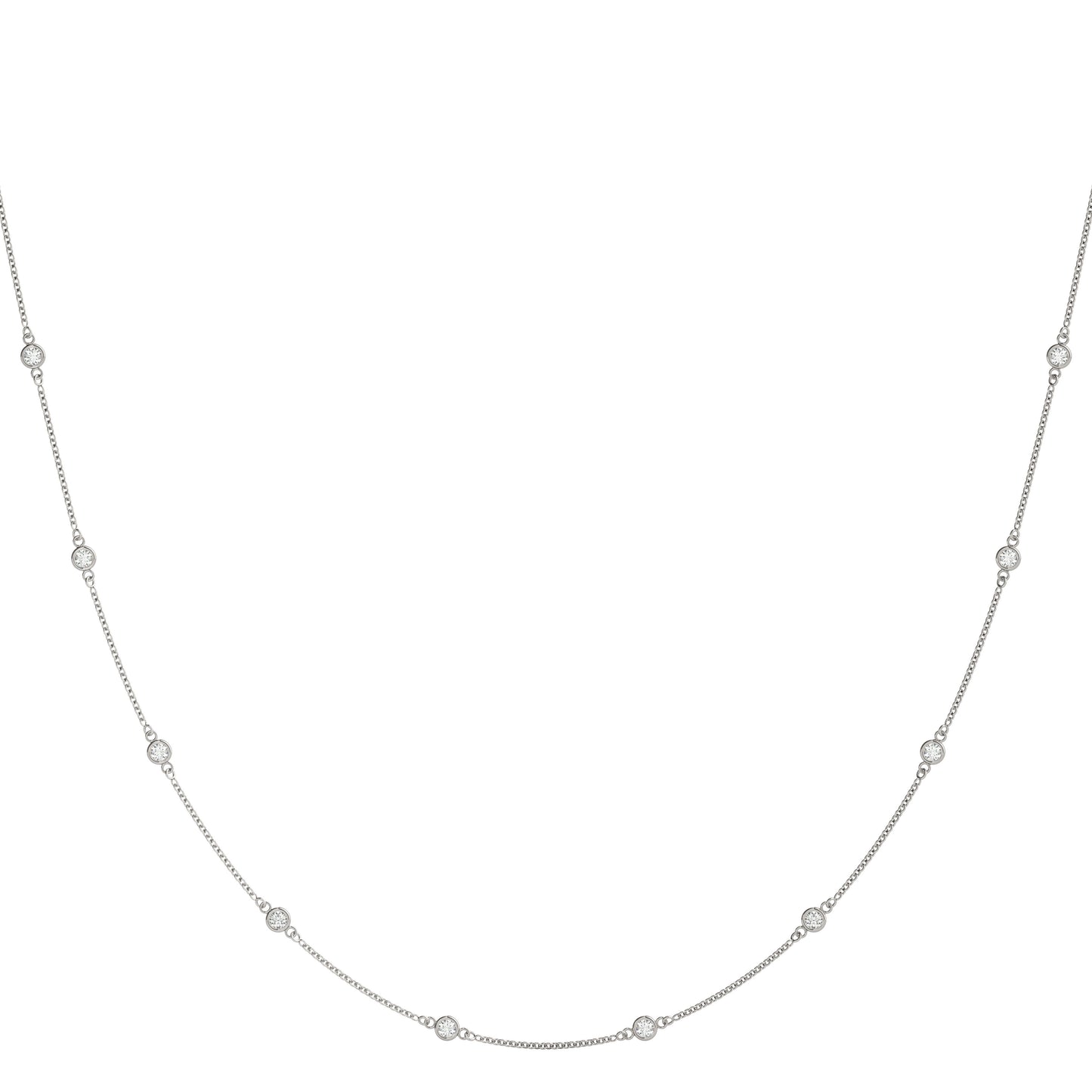 14K White Gold .030 (1.1mm) Dia Station Necklace With 0.75 TCW Diamond (Lab Grown VS-SI1, E/F/G)