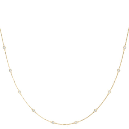 14K White and Yellow Gold .040 (1.4mm) Dia Station Necklace With 0.75 TCW Diamond (Lab Grown VS-SI1, E/F/G)
