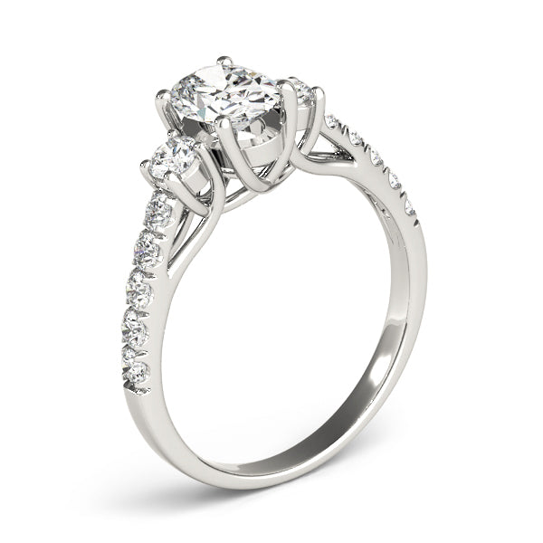14K White Gold Engagement Rings 3 Stone Oval With 1.35 TCW Diamond (Lab Grown VS-SI1, E/F/G)