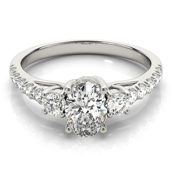 14K White Gold Engagement Rings 3 Stone Oval With 1.35 TCW Diamond (Lab Grown VS-SI1, E/F/G)