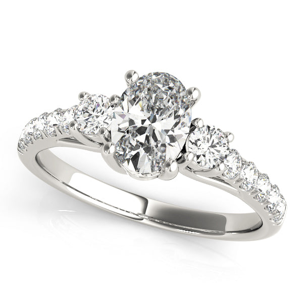 14K White Gold Engagement Rings 3 Stone Oval With 1.35 TCW Diamond (Lab Grown VS-SI1, E/F/G)