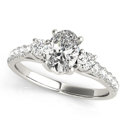 14K White Gold Engagement Rings 3 Stone Oval With 1.35 TCW Diamond (Lab Grown VS-SI1, E/F/G)