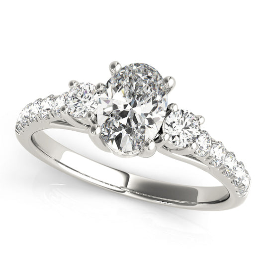 14K White Gold Engagement Rings 3 Stone Oval With 1.35 TCW Diamond (Lab Grown VS-SI1, E/F/G)