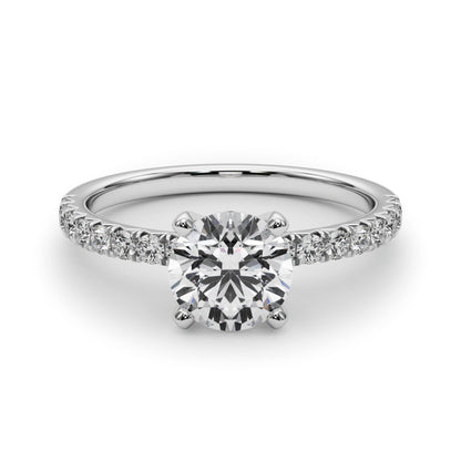 14K White Gold Engagement Rings Round Center With 0.99 TCW Diamond (Lab Grown VS-SI1, E/F/G)