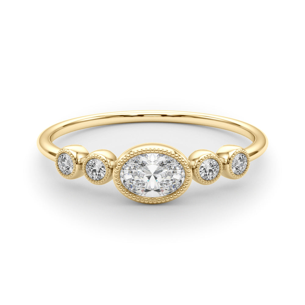 14K Yellow Gold Lab Grown Diamond 5 Stone Fashion Ring With Oval Center With 0.32 TCW Diamond (Lab Grown VS-SI1, E/F/G)