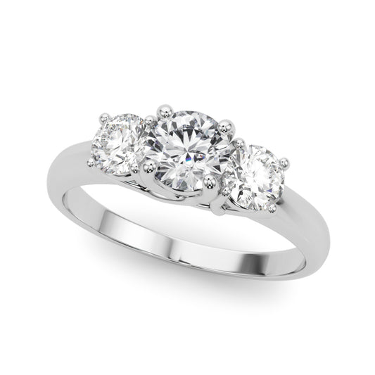 14K White Gold Lab Grown Diamond 3 Stone Engagement Ring Round With 1 TCW Diamond (Lab Grown VS-SI1, E/F/G)
