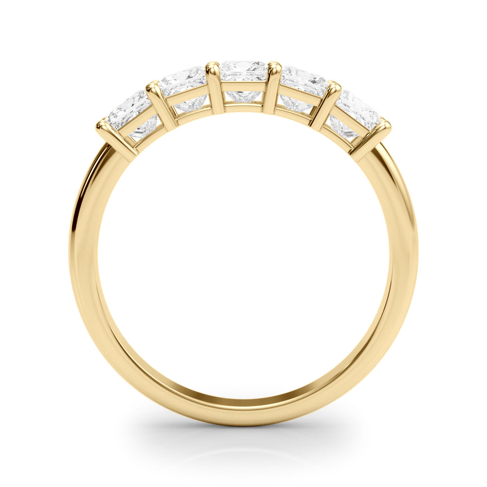 14K Yellow Gold Lab Grown Diamond 5 Stone Band Princess Cut With 1.30 TCW Diamond (Lab Grown VS-SI1, E/F/G)