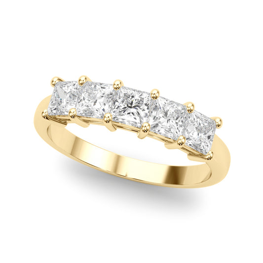 14K Yellow Gold Lab Grown Diamond 5 Stone Band Princess Cut With 1.30 TCW Diamond (Lab Grown VS-SI1, E/F/G)