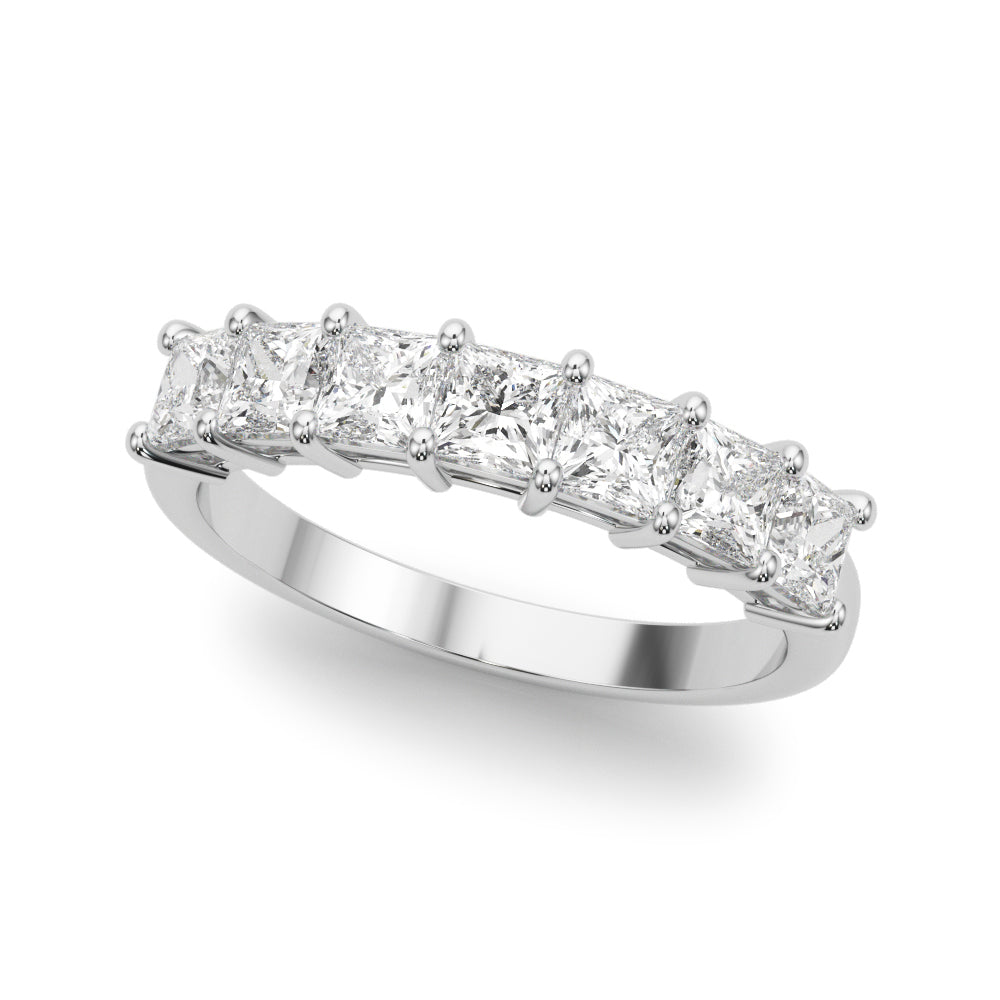 14K White Gold Lab Grown Diamond 7 Stone Band Princess Cut With 0.87 TCW Diamond (Lab Grown VS-SI1, E/F/G)