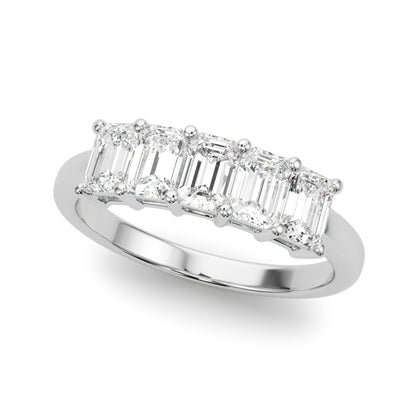 14K White Gold Lab Grown Diamond 5 Stone Band Emerald Cut With 1.65 TCW Diamond (Lab Grown VS-SI1, E/F/G)