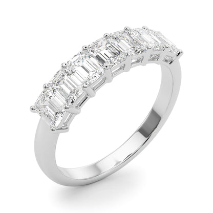 14K White Gold Lab Grown Diamond 7 Stone Band Emerald Cut With 0.98 TCW Diamond (Lab Grown VS-SI1, E/F/G)