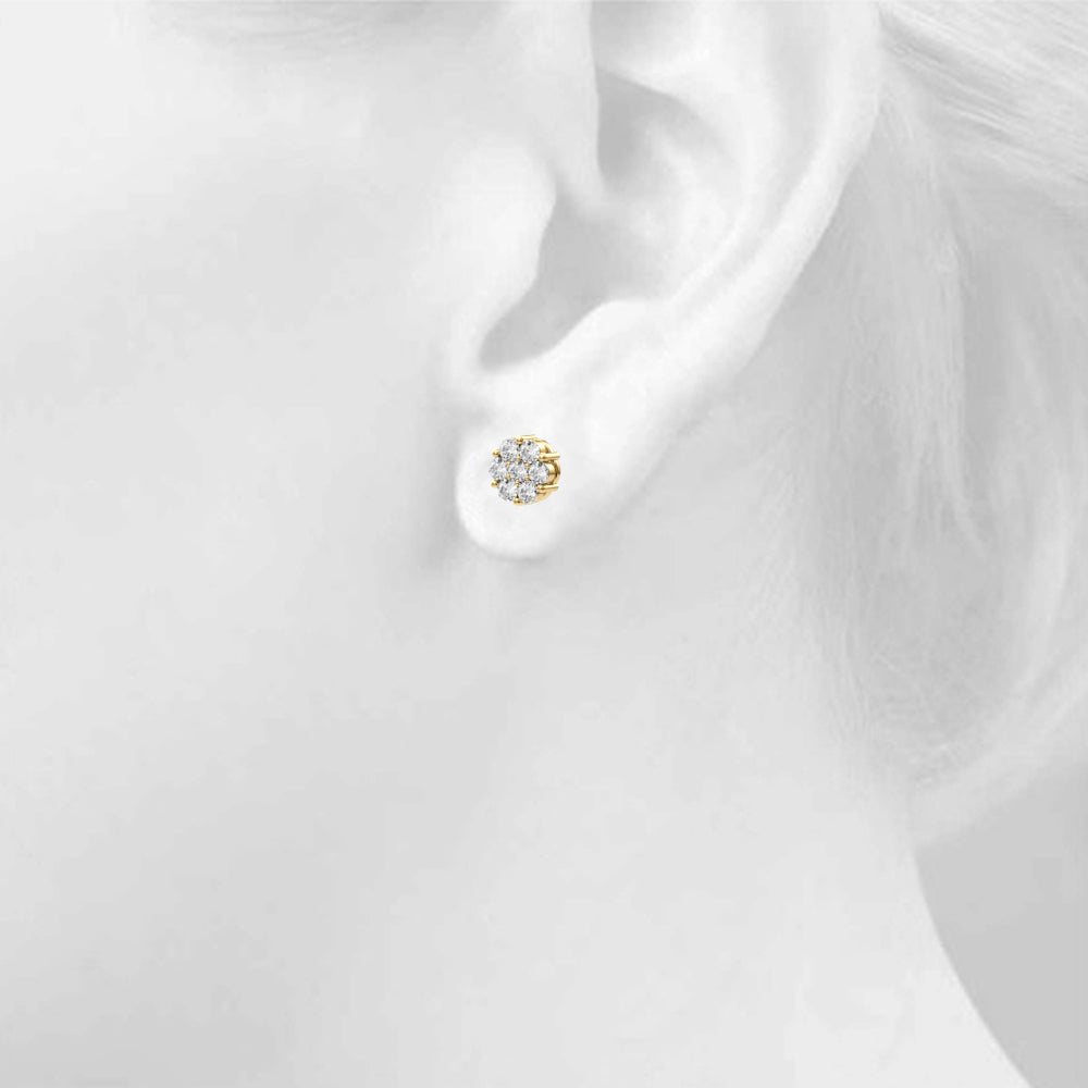 14K Yellow Gold Lab Grown Diamond Earrings Cluster With 0.49 TCW Diamond (Lab Grown VS-SI1, E/F/G)
