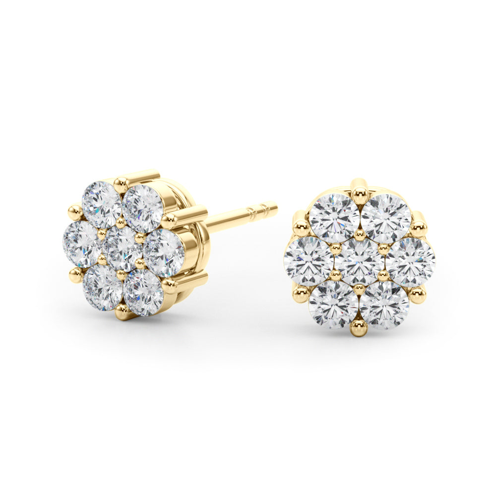 14K Yellow Gold Lab Grown Diamond Earrings Cluster With 0.49 TCW Diamond (Lab Grown VS-SI1, E/F/G)