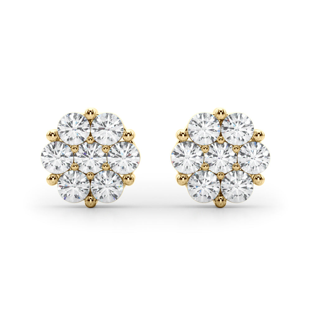 14K Yellow Gold Lab Grown Diamond Earrings Cluster With 0.49 TCW Diamond (Lab Grown VS-SI1, E/F/G)
