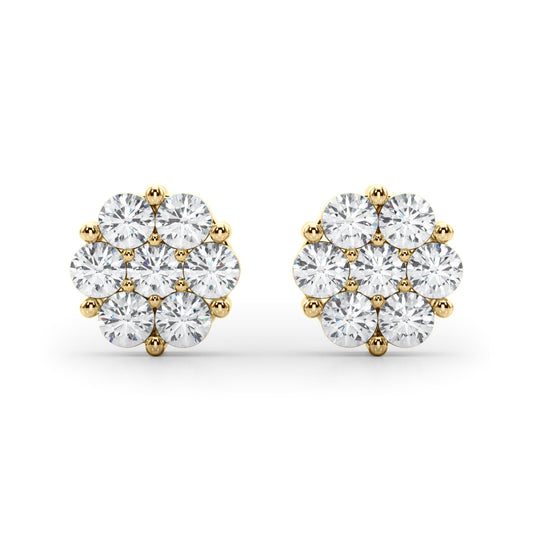 14K Yellow Gold Lab Grown Diamond Earrings Cluster With 0.49 TCW Diamond (Lab Grown VS-SI1, E/F/G)