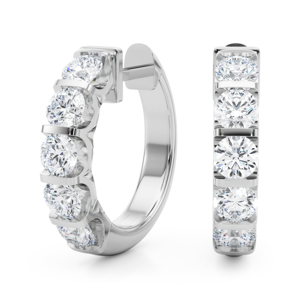 14K White Gold Lab Grown Diamond Hoop Earrings With 2 TCW Diamond (Lab Grown VS-SI1, E/F/G)