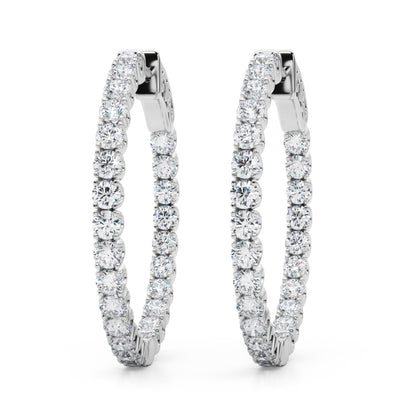 14K White Gold Lab Grown Diamond 1.1 Inch 4 Prong Round Hoop With 2 TCW Diamond (Lab Grown VS-SI1, E/F/G)