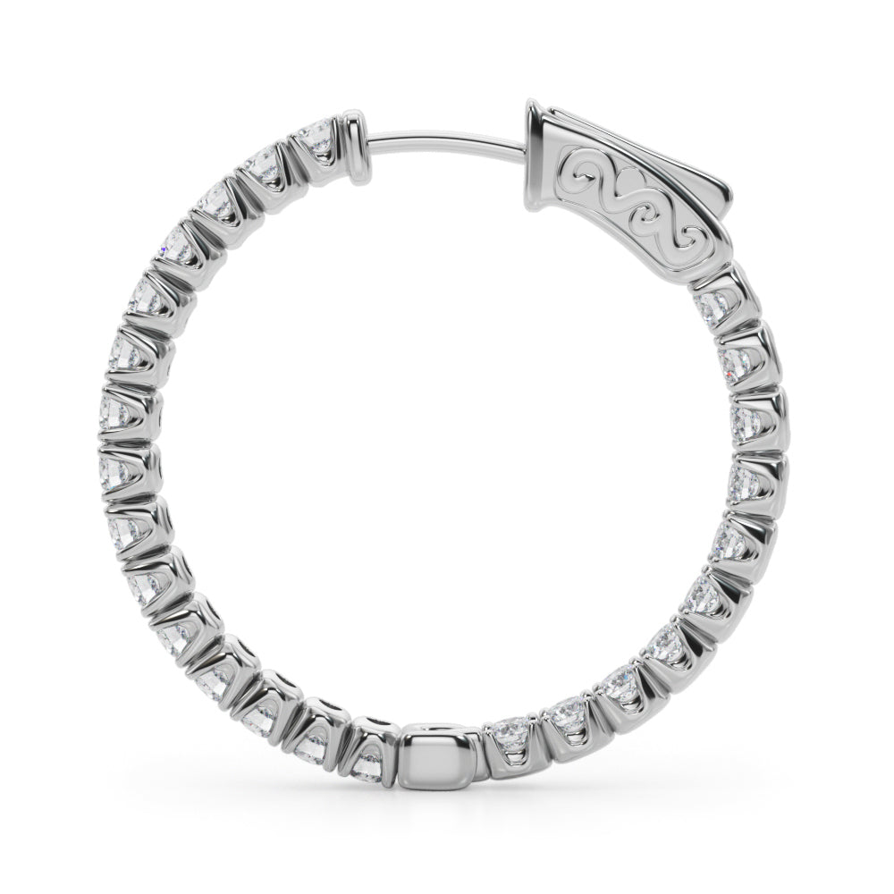 14K White Gold Lab Grown Diamond 1.1 Inch 4 Prong Round Hoop With 2 TCW Diamond (Lab Grown VS-SI1, E/F/G)