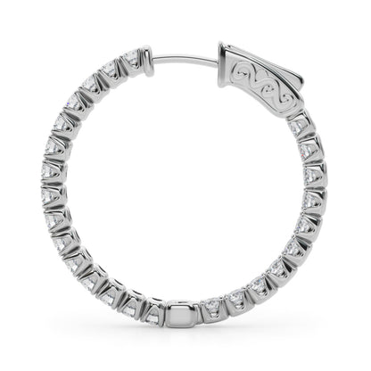 14K White Gold Lab Grown Diamond 1.1 Inch 4 Prong Round Hoop With 2 TCW Diamond (Lab Grown VS-SI1, E/F/G)