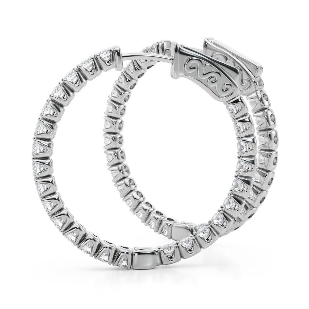 14K White Gold Lab Grown Diamond 1.1 Inch 4 Prong Round Hoop With 2 TCW Diamond (Lab Grown VS-SI1, E/F/G)