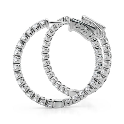 14K White Gold Lab Grown Diamond 1.1 Inch 4 Prong Round Hoop With 2 TCW Diamond (Lab Grown VS-SI1, E/F/G)