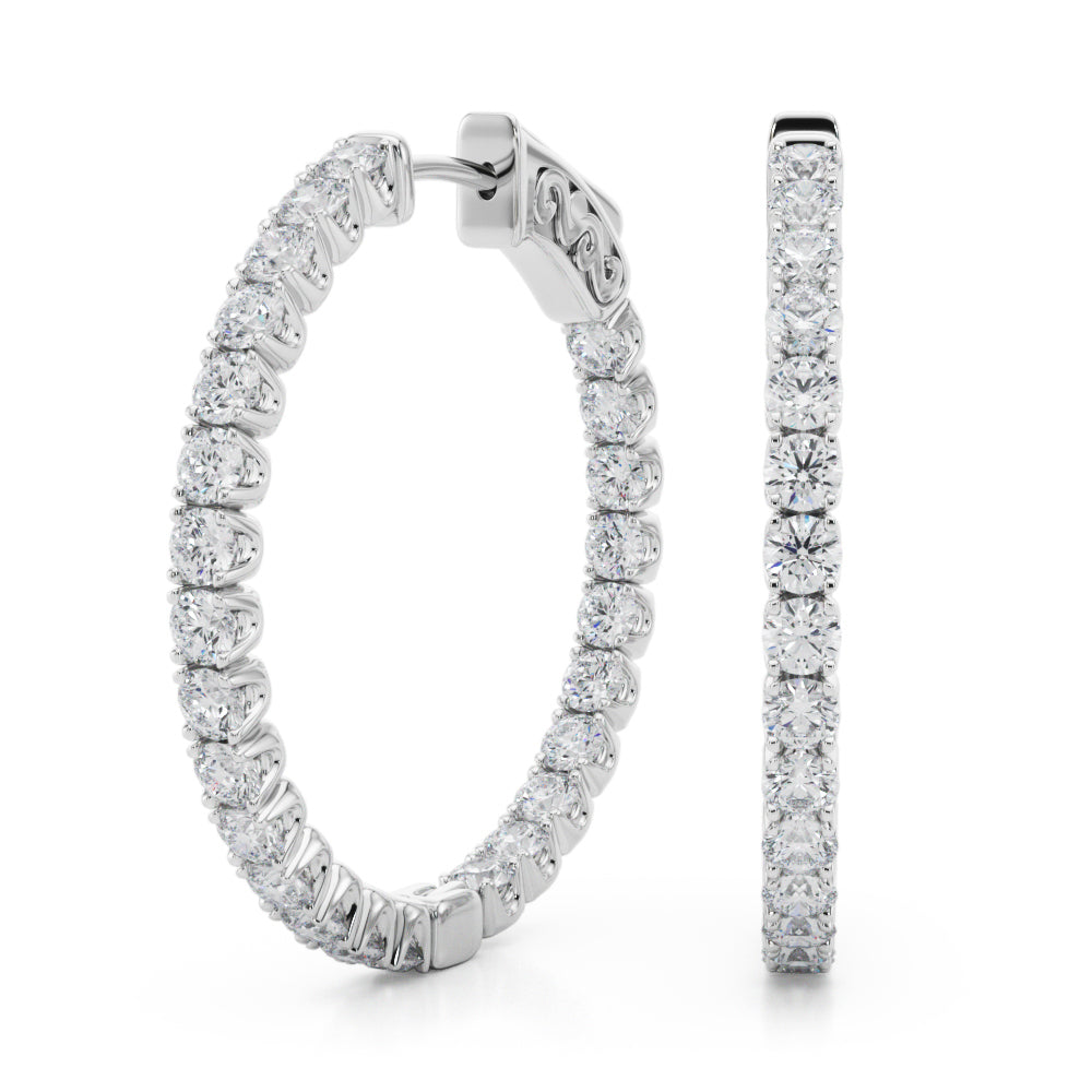 14K White Gold Lab Grown Diamond 1.1 Inch 4 Prong Round Hoop With 2 TCW Diamond (Lab Grown VS-SI1, E/F/G)