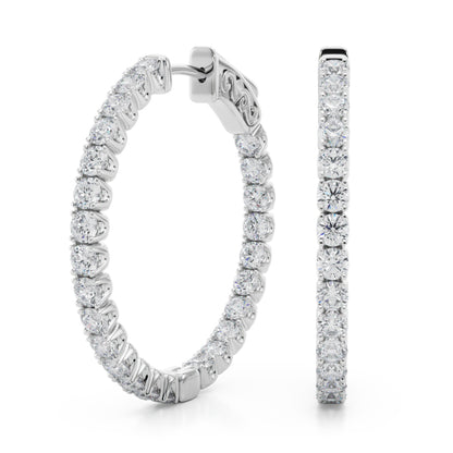 14K White Gold Lab Grown Diamond 1.1 Inch 4 Prong Round Hoop With 2 TCW Diamond (Lab Grown VS-SI1, E/F/G)