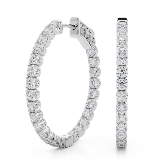 14K White Gold Lab Grown Diamond 1.1 Inch 4 Prong Round Hoop With 2 TCW Diamond (Lab Grown VS-SI1, E/F/G)