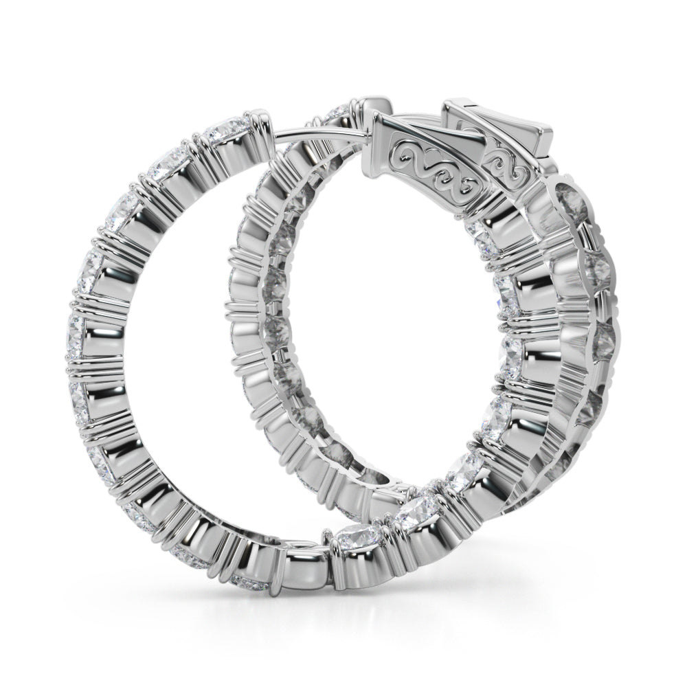 14K White Gold Lab Grown Diamond 1.2 Inch 4 Prong Round Hoop With 6.80 TCW Diamond (Lab Grown VS-SI1, E/F/G)