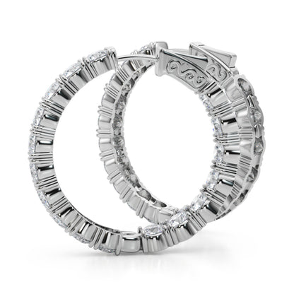 14K White Gold Lab Grown Diamond 1.2 Inch 4 Prong Round Hoop With 6.80 TCW Diamond (Lab Grown VS-SI1, E/F/G)