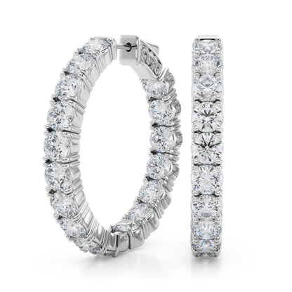 14K White Gold Lab Grown Diamond 1.2 Inch 4 Prong Round Hoop With 6.80 TCW Diamond (Lab Grown VS-SI1, E/F/G)