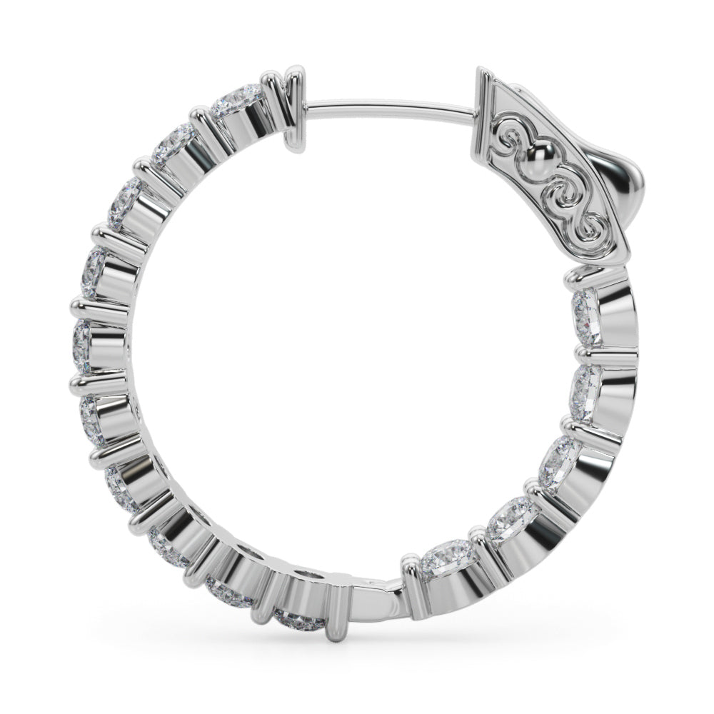 14K White Gold Lab Grown Diamond 1 Inch 2 Prong Round Hoop With 2.70 TCW Diamond (Lab Grown VS-SI1, E/F/G)