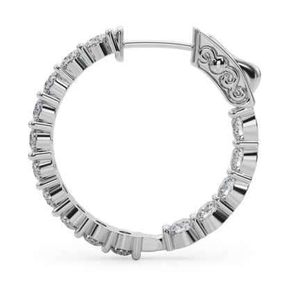 14K White Gold Lab Grown Diamond 1 Inch 2 Prong Round Hoop With 2.70 TCW Diamond (Lab Grown VS-SI1, E/F/G)
