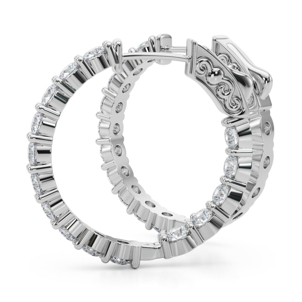 14K White Gold Lab Grown Diamond 1 Inch 2 Prong Round Hoop With 2.70 TCW Diamond (Lab Grown VS-SI1, E/F/G)