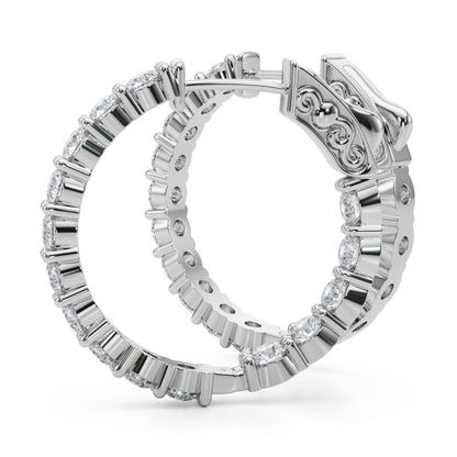 14K White Gold Lab Grown Diamond 1 Inch 2 Prong Round Hoop With 2.70 TCW Diamond (Lab Grown VS-SI1, E/F/G)