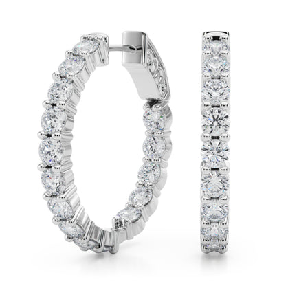 14K White Gold Lab Grown Diamond 1 Inch 2 Prong Round Hoop With 2.70 TCW Diamond (Lab Grown VS-SI1, E/F/G)
