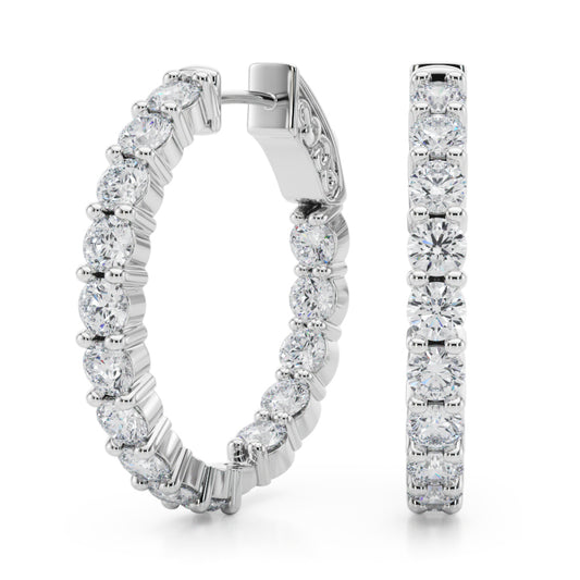14K White Gold Lab Grown Diamond 1 Inch 2 Prong Round Hoop With 2.70 TCW Diamond (Lab Grown VS-SI1, E/F/G)