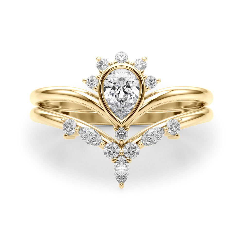 14K Yellow Gold Lab Grown Diamond Chevron With Pear Shape Center With 0.22 TCW Diamond (Lab Grown VS-SI1, E/F/G)