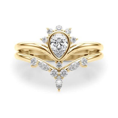14K Yellow Gold Lab Grown Diamond Chevron With Pear Shape Center With 0.22 TCW Diamond (Lab Grown VS-SI1, E/F/G)