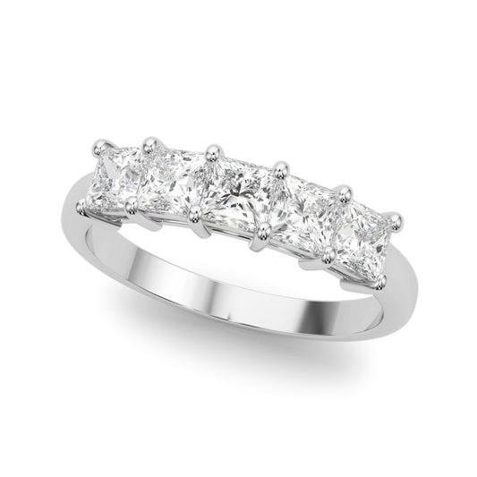 14K White Gold Lab Grown Diamond 5 Stone Band Princess Cut With 1.30 TCW Diamond (Lab Grown VS-SI1, E/F/G)