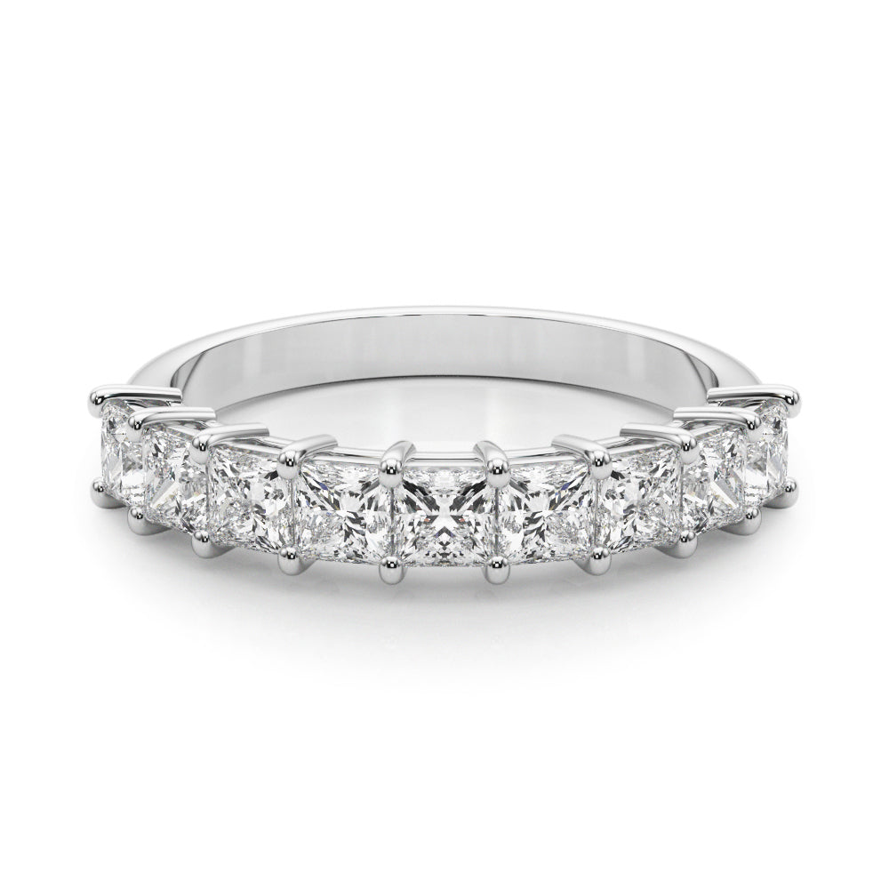 14K White Gold Lab Grown Diamond 9 Stone Band Princess Cut With 1.35 TCW Diamond (Lab Grown VS-SI1, E/F/G)