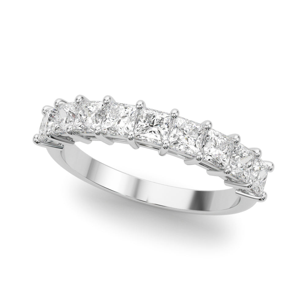 14K White Gold Lab Grown Diamond 9 Stone Band Princess Cut With 1.35 TCW Diamond (Lab Grown VS-SI1, E/F/G)