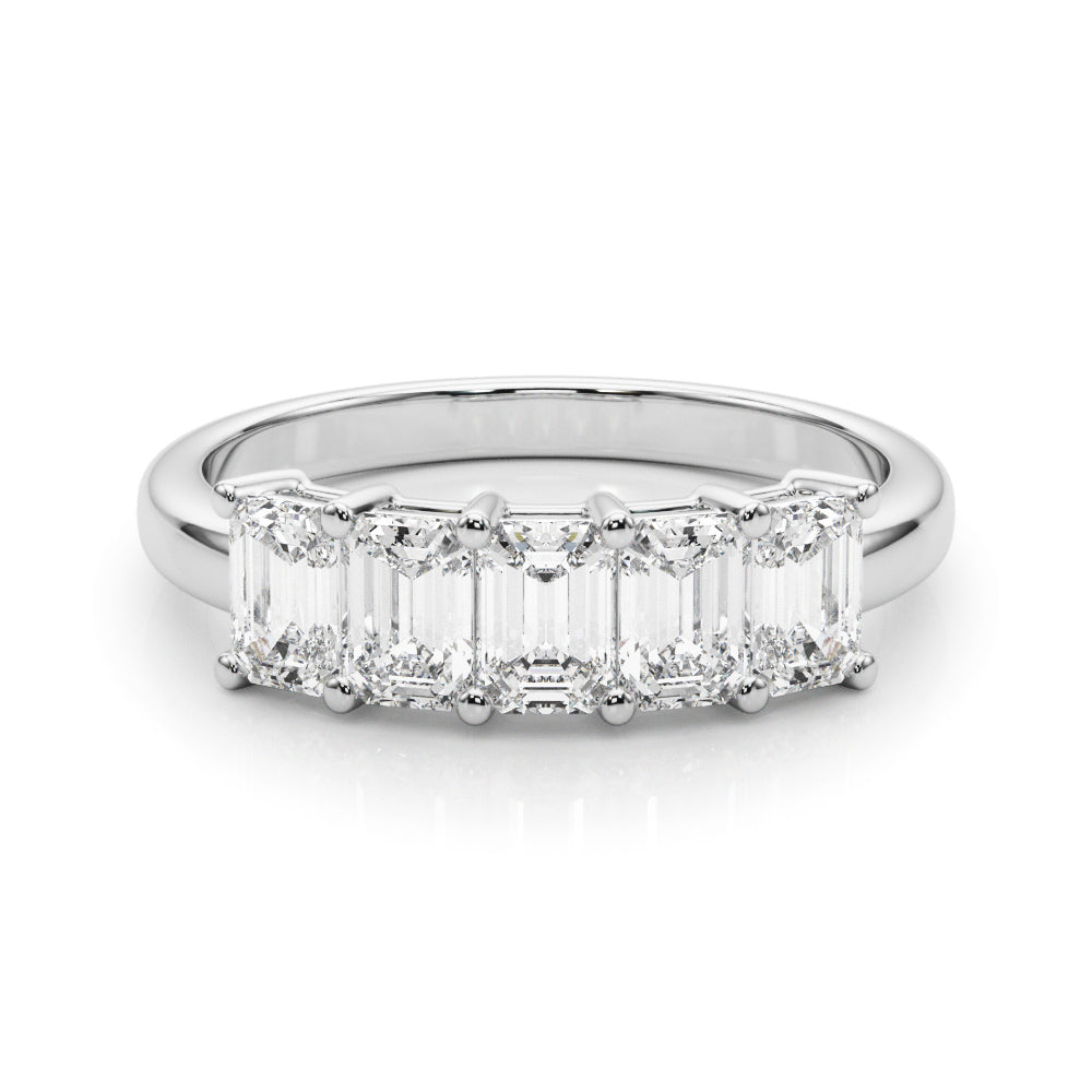14K White Gold Lab Grown Diamond 5 Stone Band Emerald Cut With 1.05 TCW Diamond (Lab Grown VS-SI1, E/F/G)