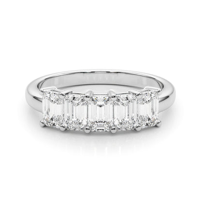 14K White Gold Lab Grown Diamond 5 Stone Band Emerald Cut With 1.05 TCW Diamond (Lab Grown VS-SI1, E/F/G)