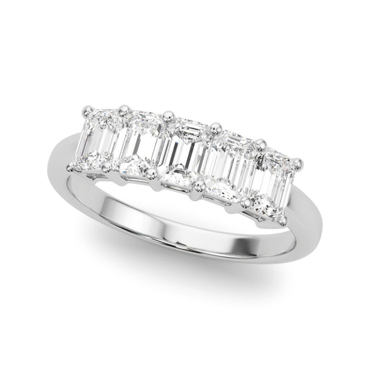 14K White Gold Lab Grown Diamond 5 Stone Band Emerald Cut With 1.05 TCW Diamond (Lab Grown VS-SI1, E/F/G)