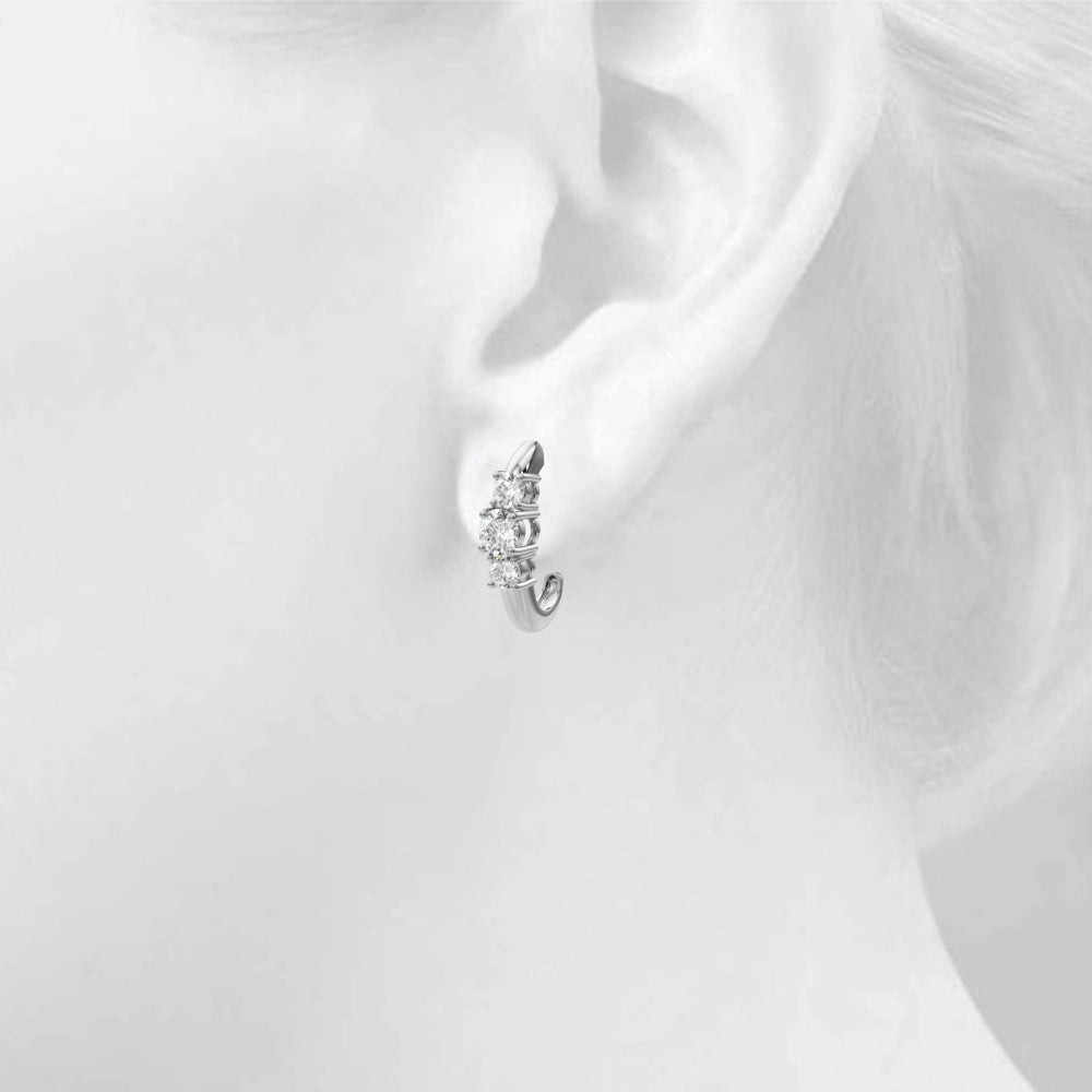 14K White Gold Lab Grown Diamond 3 Stone Earrings With 0.98 TCW Diamond (Lab Grown VS-SI1, E/F/G)